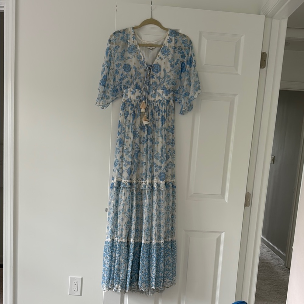 HEMANT & NANDITA Blue and White Maxi Dress XS